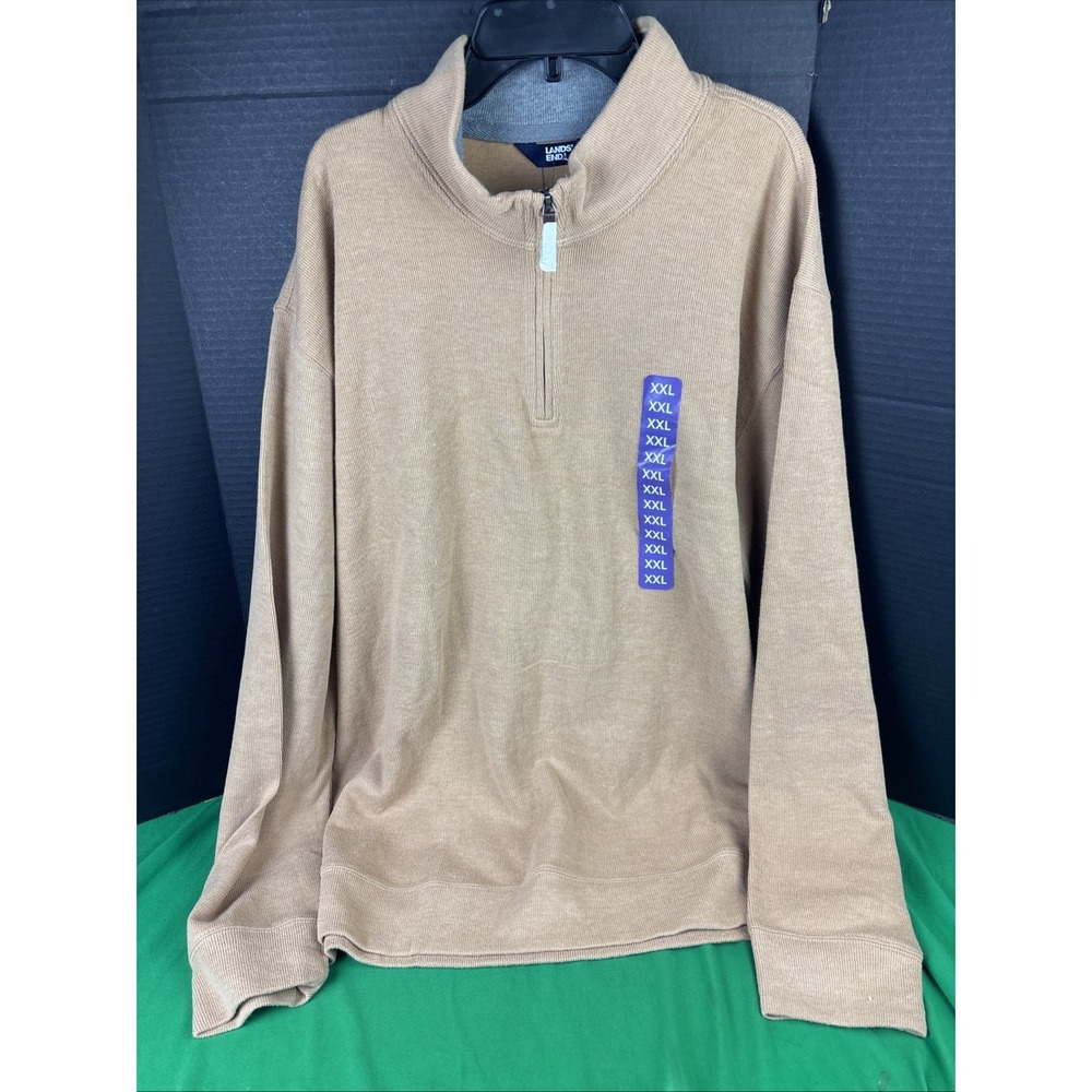 Lands' End Mens Rib Quarter Zip Pullover Sweater XXL Taupe Brown NWT